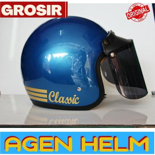 Foto Produk HELM BOGO CLSSIC KACA FLAT HITAM - Biru, All Size dari AGEN HELM STORE