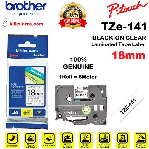 Foto Produk BROTHER TZe-141 18mm PTouch Tape Label Barcode TZe141 Black on Clear dari kliksierra