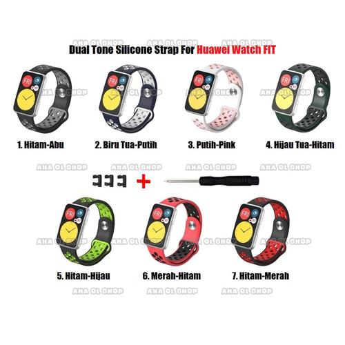 Foto Produk Silicone Silikon Strap DUAL TONE Huawei Watch FIT 2020 Tali Jam Sport - Hitam-Abu dari AHA Ol Shop