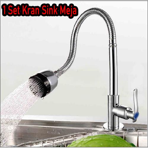 Foto Produk 1 SET Kran Sink Meja Keran Angsa Cuci Piring Kran Sink Flexible 2 Mode dari Aneka-import