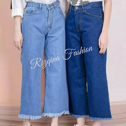 celana kulot jeans wanita - Dark blue 