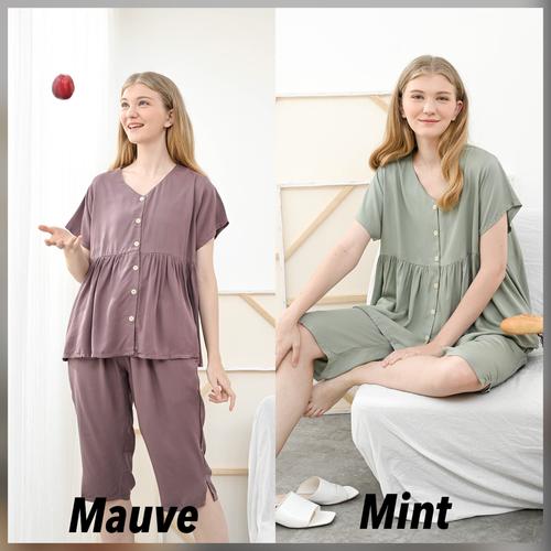 Foto Produk Runa Set Premium Basic - Sleepwear / Piyama Baju Tidur Rayon by RAHA - Mint dari Raha Sleepwear