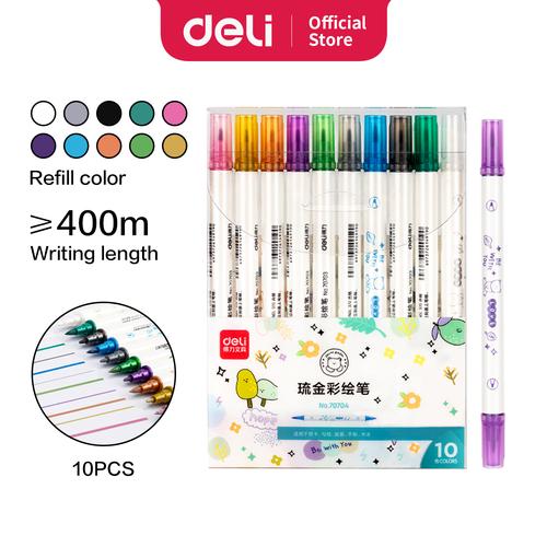 Foto Produk Deli Felt Pen Spidol 2 Ujung 10 Warna Metalic 70704 dari Deli Stationery