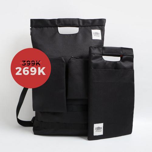 Gambar (BUNDLE) Tas Ransel / Tas Selempang + Tas IPad / Mojji Shiro Hitam dari Mojji undefined Tokopedia