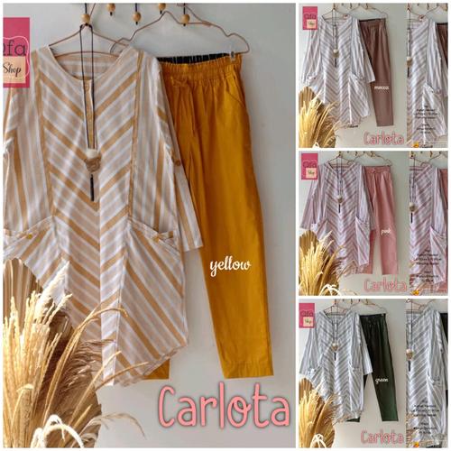 Foto Produk New Carlota Set Setelan Celana Wanita Baju Kerja Modis Motif Salur dari Ilyassa Shop