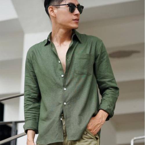 Jual MIDNIGHT GREEN LINEN SHIRT - S 