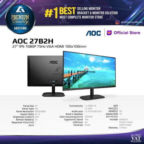 Gambar Monitor LED AOC 27B2H 27" IPS 1080P 75Hz VGA HDMI 100x100mm dari Abditama Official Kota Depok Tokopedia