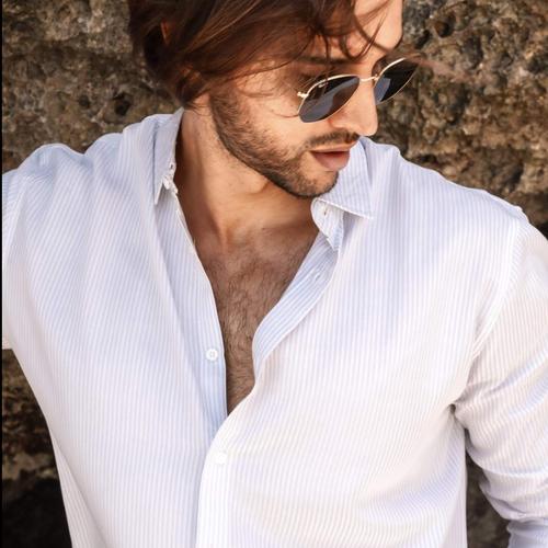 Promo LIGHT BLUE PINSTRIPE RAYON SHIRT 