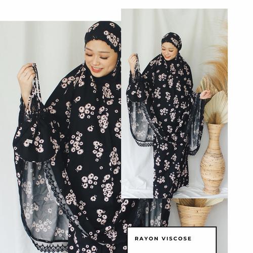 Gambar mukena rayon viscose original renda tile - Hitam dari Gerbera Collection Kota Depok Tokopedia