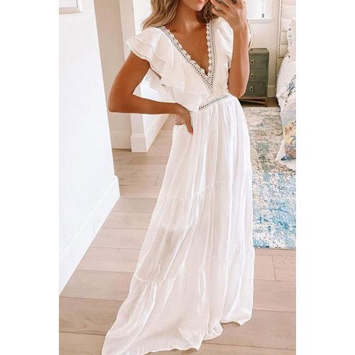 Jual White long dress baju pantai putih 