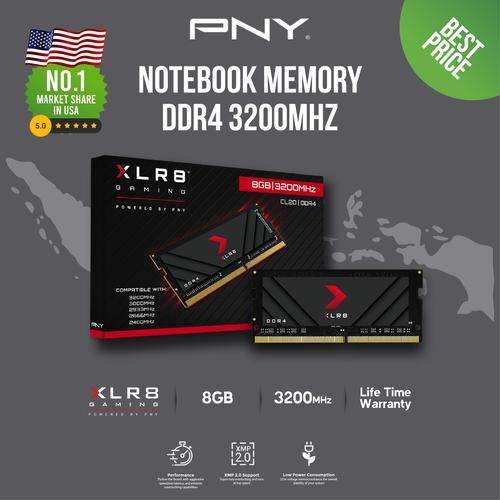 Jual MEMORY RAM PNY Sodimm XLR8 8GB DDR4 3200Mhz PC 25600 8GB 