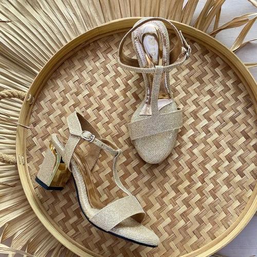 Jual Gold Glitter T-Strap Sandal Sepatu 