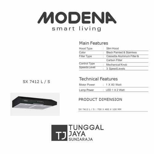 Jual Cooker Hood MODENA SX 7412 L / Exhaust Fan / Cooker Hood Kompor