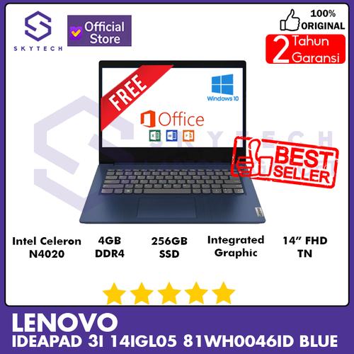 Gambar LAPTOP LENOVO IDEAPAD 3I 14IGL05 N4020 4GB 256GB SSD 81WH0046ID WIN10 dari skytechindo Kota Surabaya Tokopedia