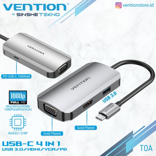 Gambar Vention Converter 4in1 Type-C USB C To HDMI VGA USB 3.0 PD Adapter - TOA dari Vention Authorized Store Tokopedia