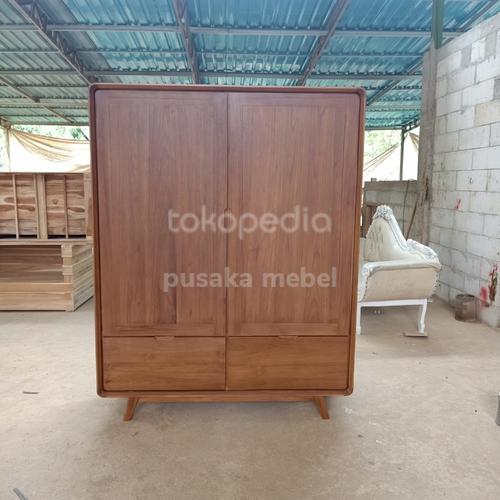 Gambar lemari pakaian kayu jati 2 pintu, lemari pakaian minimalis kayu jati dari pusaka mebel Kab. Jepara Tokopedia
