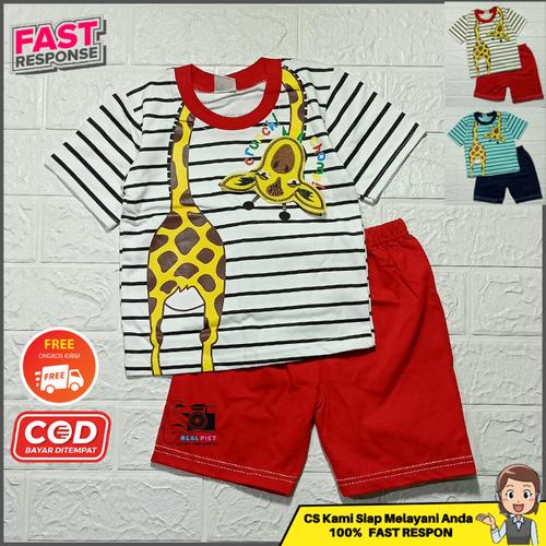 Gambar Setelan Stelan Baju Pakaian Kaos Anak Laki Laki Tanjungkids 6-18 Bulan - GIRAFFE-SALUR, All Size dari Tanjung Kids Kota Bekasi Tokopedia