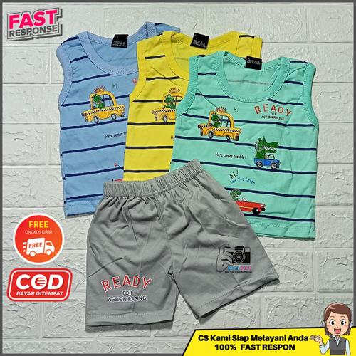 Gambar Baju Pakaian Setelan Stelan Set Singlet Bayi Anak Laki-Laki Cowok Cowo - CAR READY, S dari Tanjung Kids Kota Bekasi Tokopedia