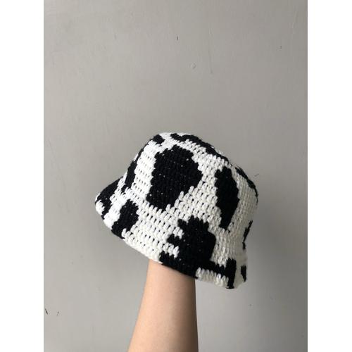 cow print crochet bucket hat - cole 
