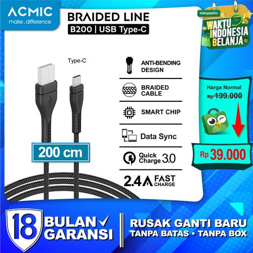 Foto Produk ACMIC B200 B300 Kabel Data Charger Fast Charging 2M / 3M / 2 / 3 meter - 2 meter, USB Type C dari ACMIC Official Store
