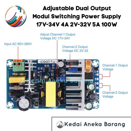 Jual Adjustable Dual Output Modul Power Supply 2V-34V 24V 100W DC ...