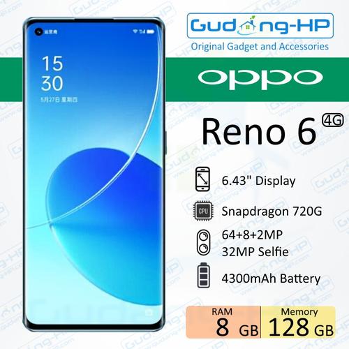 Gambar Oppo Reno 6 4G 8/128 GB Garansi Resmi - Hitam dari Gudang-HP Jakarta Pusat Tokopedia