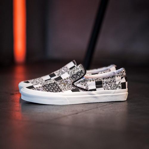 black floral vans slip on