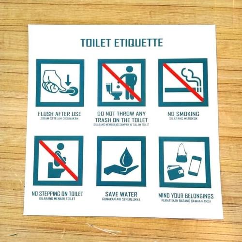 Jual SIGN STICKER CARA PENGGUNAAN TOILET/ TOILET ETIQUETTE UK 25X25CM
