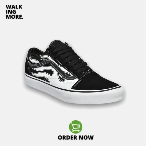 black white flame vans