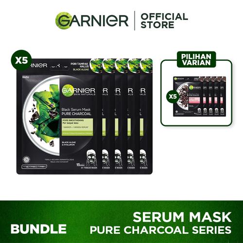 Gambar Garnier Serum Mask Pure Charcoal Series Pack of 5 - Black Algae dari Garnier Official Store Kota Tangerang Selatan Tokopedia