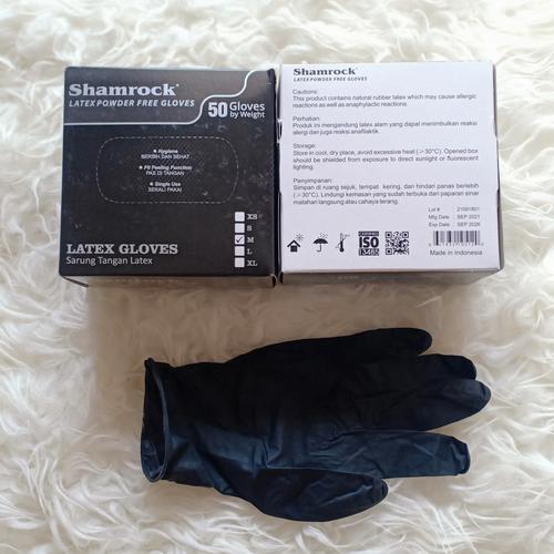 Jual Hand Glove Shamrock latex powder free hitam isi 50pcs// Nitrile hitam L Kota Denpasar