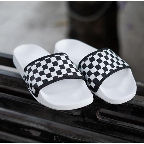 white checkered vans slides