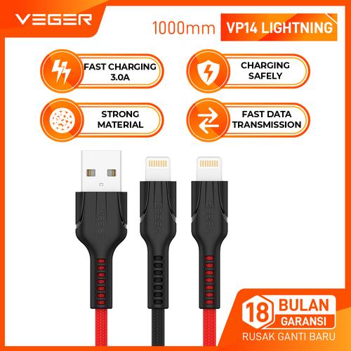 Gambar VEGER FAST Durable Data Cable USB Lightning For iPhone 1000mm - Merah dari Veger Jakarta Utara Tokopedia