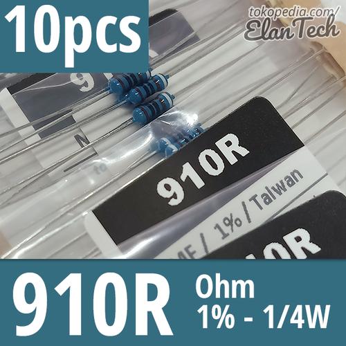 Jual Resistor 910R Taiwan 10pcs 1/4W 1% 910 Ohm 0.25W ElanTech ...