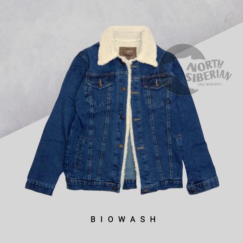 Jual Jaket Denim Jeans Kerah Bulu Wool 