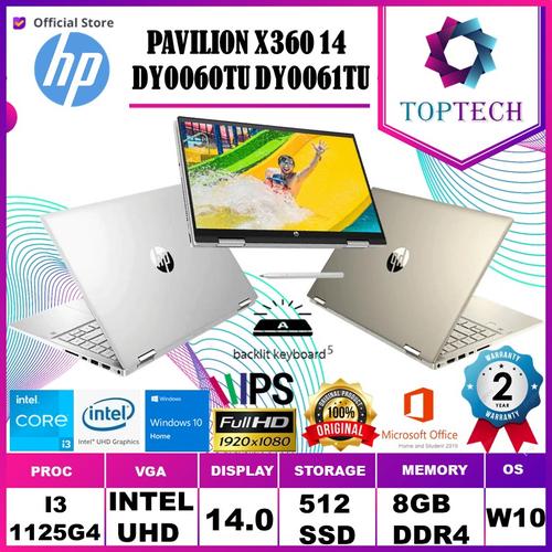 Foto Produk Laptop HP Pavilion X360 14 dy0060TU i3 1125G4 8GB 512ssd W10+OHS 14FHD - GOLD dari Top Tech