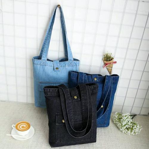 Denim Tote Bag Kancing Tas Wanita 