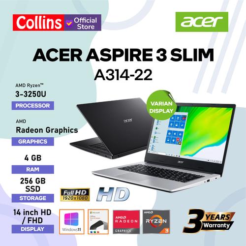 Gambar Acer Aspire 3 Slim A314-22 AMD RYZEN 3-3250U 4GB 256GB 14" FHD W10 OHS - FHD (1920x1080) dari Collins Official Jakarta Pusat Tokopedia