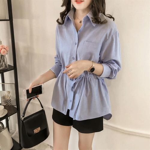 Jual TURN DOWN COLLAR DRAWSTRING BLOUSE 