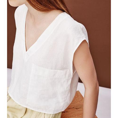 LINEN BLOUSE DAV - BROKEN WHITE, XXL 