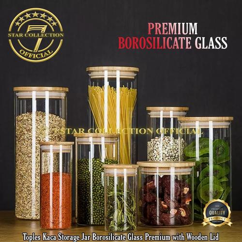 Storage Kaca Jual Toples Kaca Storage Jar Borosilicate Glass Premium with Wooden Lid ...