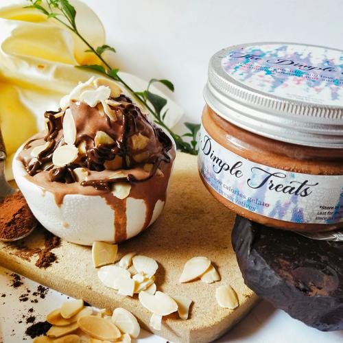 Jual Dark chocolate almond gelato cup 4oz rendah kalori ice cream diet