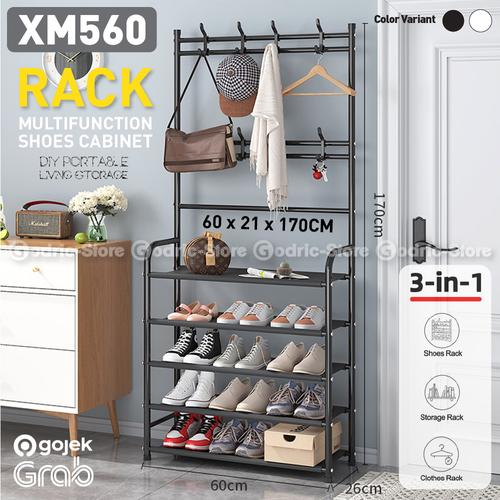 Gambar XM560 Rak Serbaguna Portable Stand Hanger Pakaian Baju / Topi / Sepatu - BLACK dari G-Rex Jakarta Barat Tokopedia