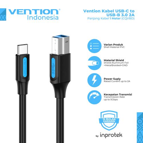 Gambar Vention Kabel USB-C to USB-B 3.0 2A for HDD 4TB Camera Digital Video - CQV, 0.25 Meter dari Vention Indonesia Jakarta Barat Tokopedia