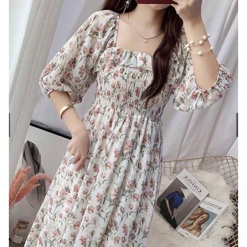 Jual Floral Summer Dress Square Neck 