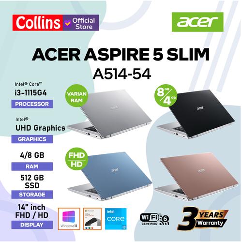 Gambar ACER ASPIRE 5 SLIM A514-54 - i3-1115G4 DDR4 4GB/8GB 512GB 14" W10 OHS - RAM 4GB - FHD dari Collins Official Jakarta Pusat Tokopedia