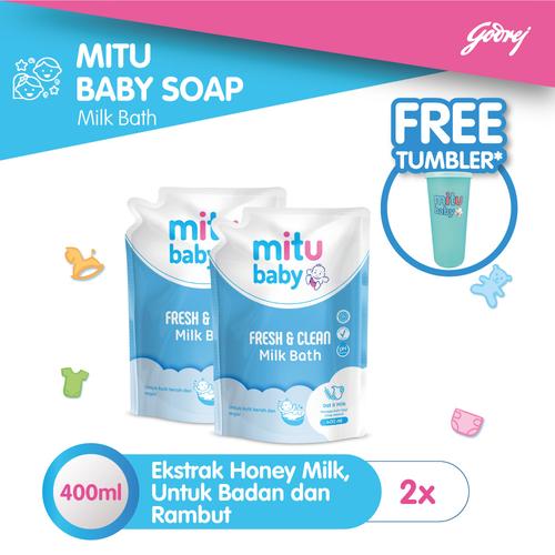 Gambar Mitu Baby Liquid Soap Milkbath Pouch 400ml - 2pcs Free Tumbler dari Godrej Indonesia Store Jakarta Selatan Tokopedia