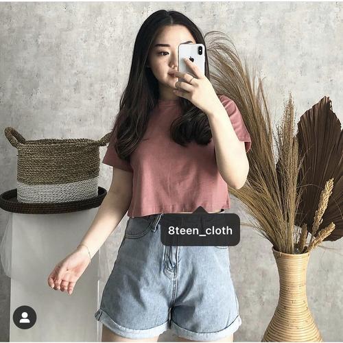 Kaos crop top dusty rose bahan katun 