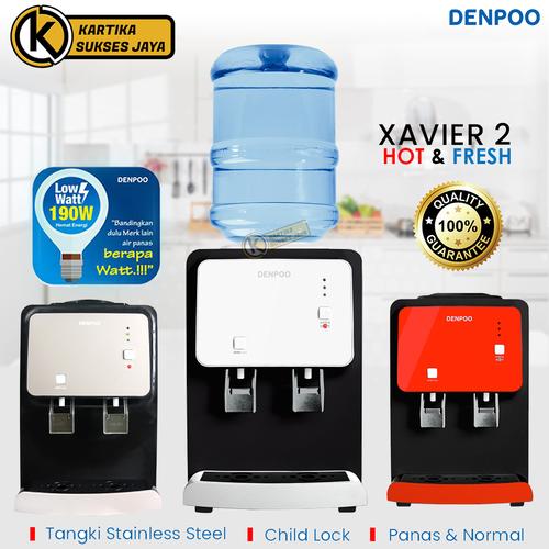 diskon denpoo top load water dispenser xavier 2 dispenser air minum galon bawah hot and cool panas dingin plastik es mini miyako murah