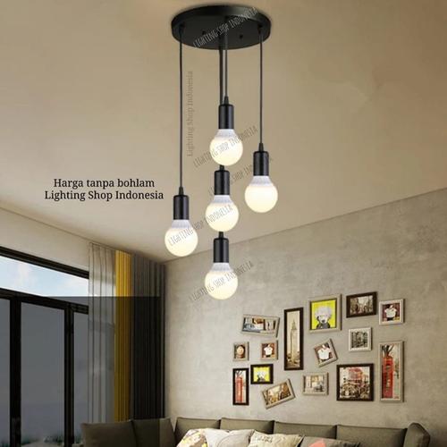 Jual lampu gantung minimalis fiting 5 lampu 5in1 void tangga meja makan ...